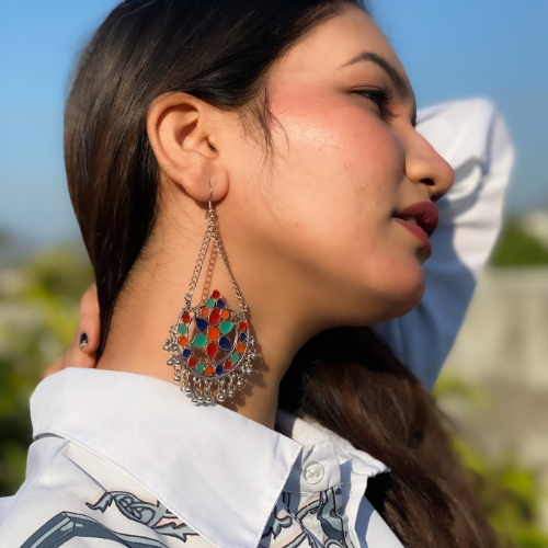 Afgani German Silver Oxidized Jhumki Earrings for Women (DESIGN 543)