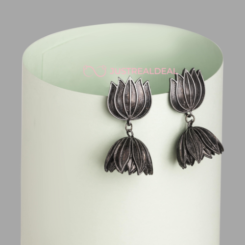 Lotus Lustre Oxidised Jhumkis (DESIGN 578)