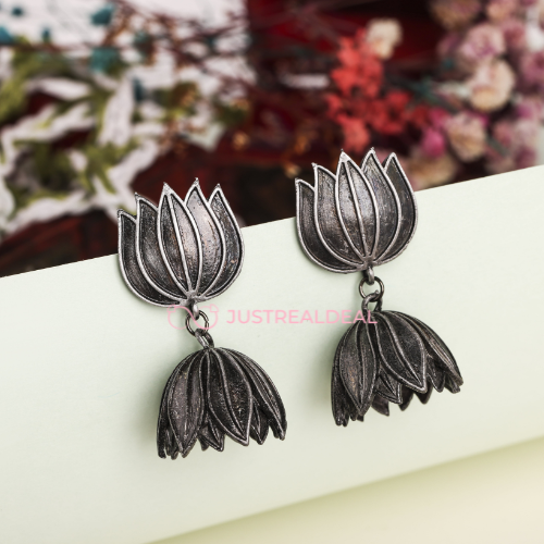 Lotus Lustre Oxidised Jhumkis (DESIGN 578)