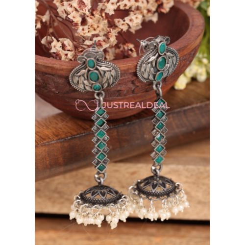 Afgani German Silver Oxidized Jhumki Earrings for Women (DESIGN 579)