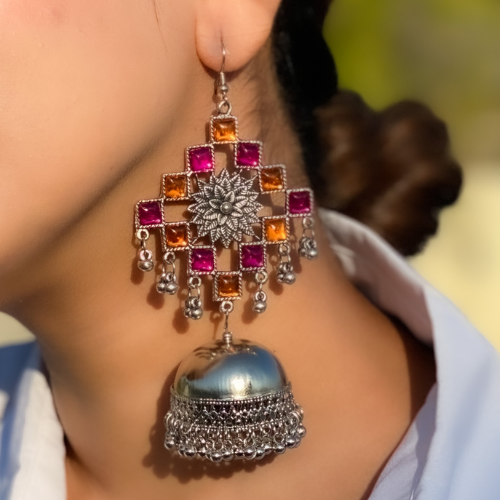 Afgani German Silver Oxidized Jhumki Earrings for Women (DESIGN 532)
