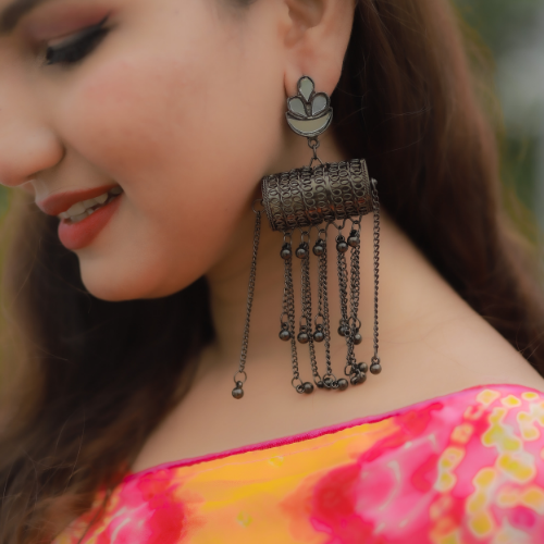 Afgani German Silver Oxidized Jhumki Earrings for Women (DESIGN 74)