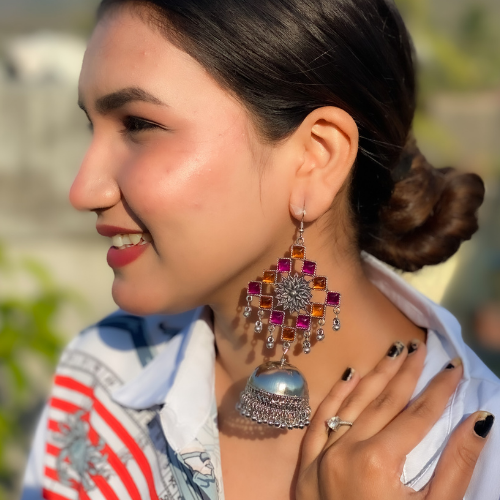 Afgani German Silver Oxidized Jhumki Earrings for Women (DESIGN 532)