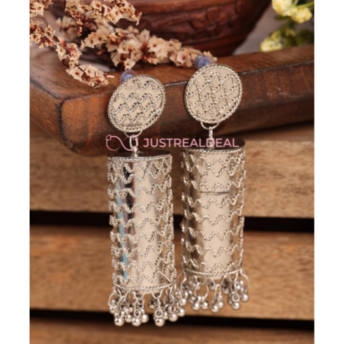 Afgani German Silver Oxidized Jhumki Earrings for Women (DESIGN 484)