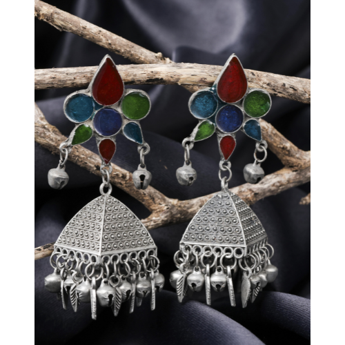 Afgani German Silver Oxidized Jhumki Earrings for Women (DESIGN 588)