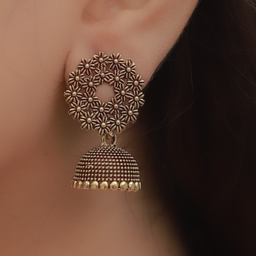 Afgani German Silver Oxidized Jhumki Earrings for Women (DESIGN 75)
