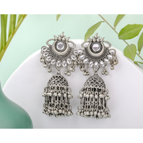 Lotus Luxe Oxidised Jhumkas (DESIGN 590)