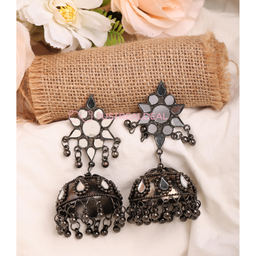 Afgani German Silver Oxidized Jhumki Earrings for Women (DESIGN 485)