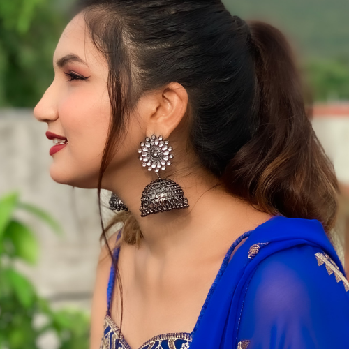 Afgani German Silver Oxidized Jhumki Earrings for Women (DESIGN 165)