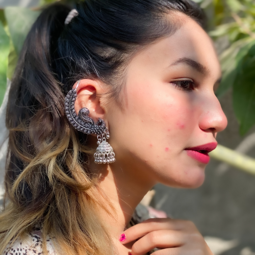 Afgani German Silver Oxidized Jhumki Earrings for Women (DESIGN 282)