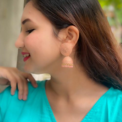 Pink Webbed Oxidised Jhumkis (DESIGN 104)