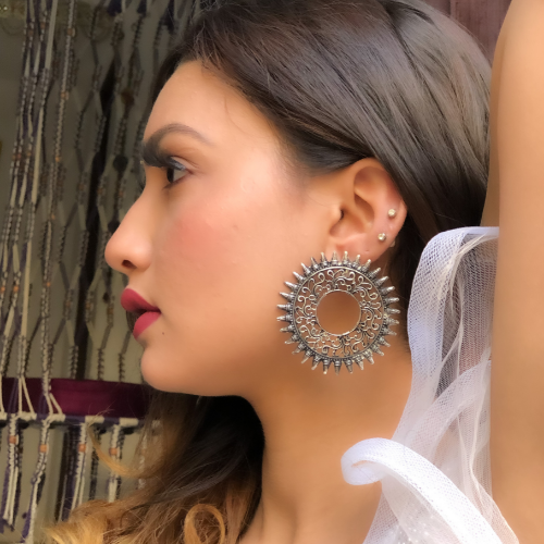 Afgani German Silver Oxidized Jhumki Earrings for Women (DESIGN 195)