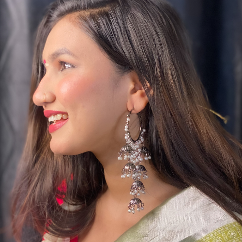 Afgani German Silver Oxidized Jhumki Earrings for Women (DESIGN 506)