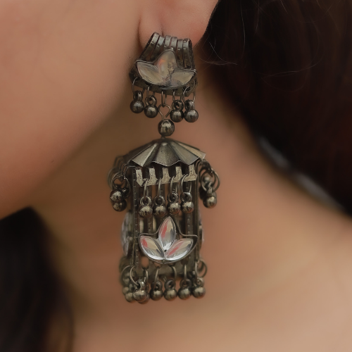 Afgani German Silver Oxidized Jhumki Earrings for Women (DESIGN 76)