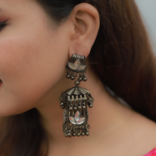 Afgani German Silver Oxidized Jhumki Earrings for Women (DESIGN 76)