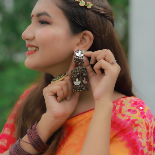 Afgani German Silver Oxidized Jhumki Earrings for Women (DESIGN 76)