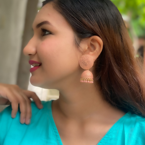 Pink Webbed Oxidised Jhumkis (DESIGN 104)