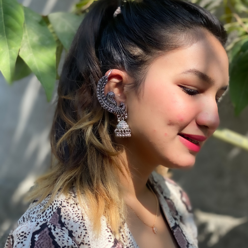 Afgani German Silver Oxidized Jhumki Earrings for Women (DESIGN 282)