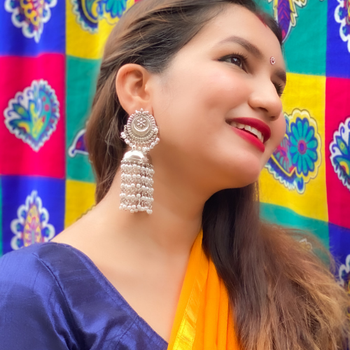 Pearl Fringe Oxidised Jhumka (DESIGN 32)