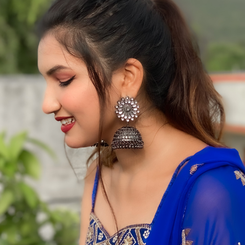Afgani German Silver Oxidized Jhumki Earrings for Women (DESIGN 165)