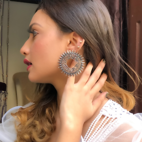 Afgani German Silver Oxidized Jhumki Earrings for Women (DESIGN 195)