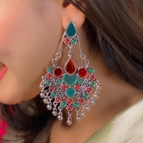 Afgani German Silver Oxidized Jhumki Earrings for Women (DESIGN 507)