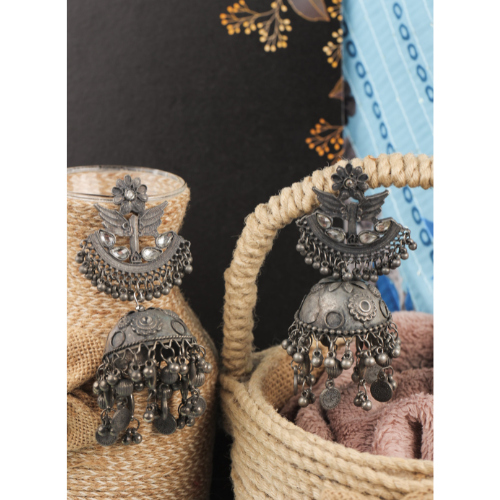 Afgani German Silver Oxidized Jhumki Earrings for Women (DESIGN 704)