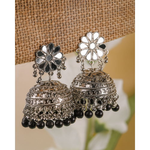 Afgani German Silver Oxidized Jhumki Earrings for Women (DESIGN 714)