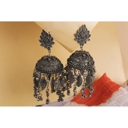Leaf Curtain Oxidised Jhumkas (DESIGN 716)