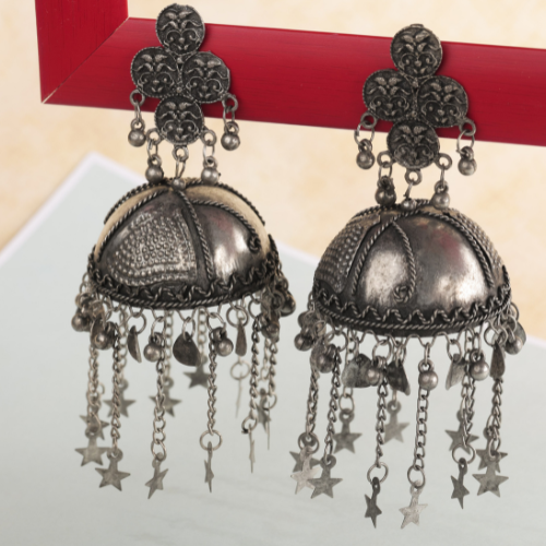 Afgani German Silver Oxidized Jhumki Earrings for Women (DESIGN 717)