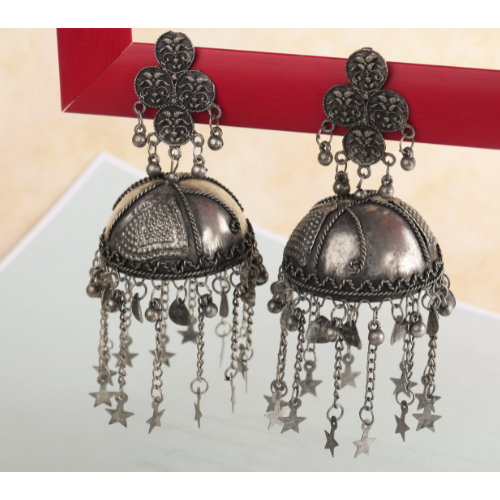 Afgani German Silver Oxidized Jhumki Earrings for Women (DESIGN 717)