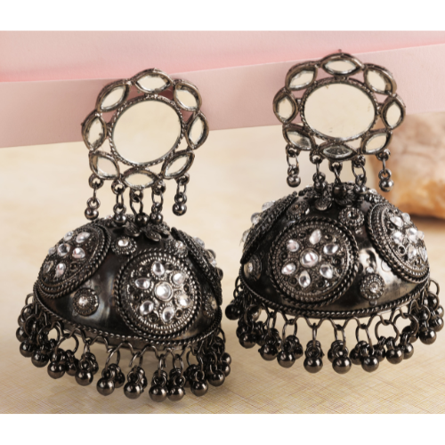 Afgani German Silver Oxidized Jhumki Earrings for Women (DESIGN 718)