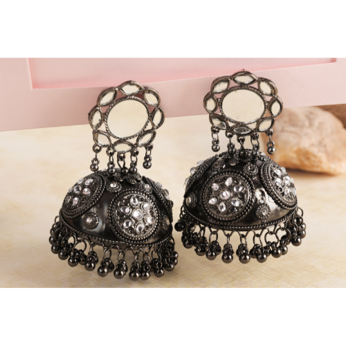 Afgani German Silver Oxidized Jhumki Earrings for Women (DESIGN 718)