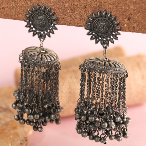 Afgani German Silver Oxidized Jhumki Earrings for Women (DESIGN 720)
