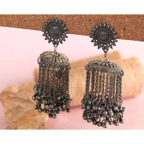 Afgani German Silver Oxidized Jhumki Earrings for Women (DESIGN 720)
