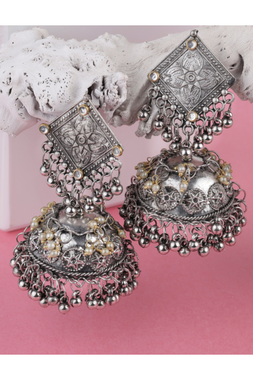 Afgani German Silver Oxidized Jhumki Earrings for Women (DESIGN 726)