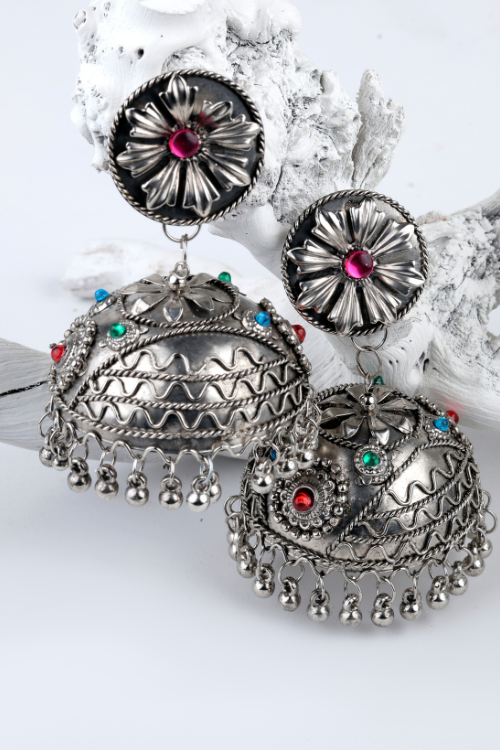 Afgani German Silver Oxidized Jhumki Earrings for Women (DESIGN 727)