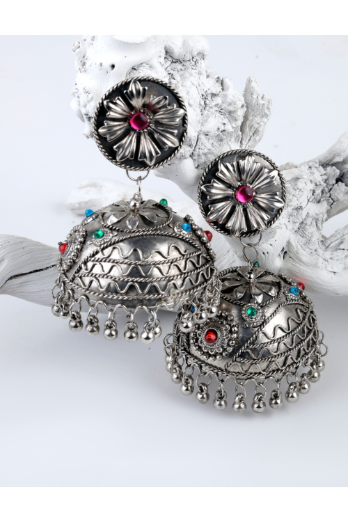 Afgani German Silver Oxidized Jhumki Earrings for Women (DESIGN 727)