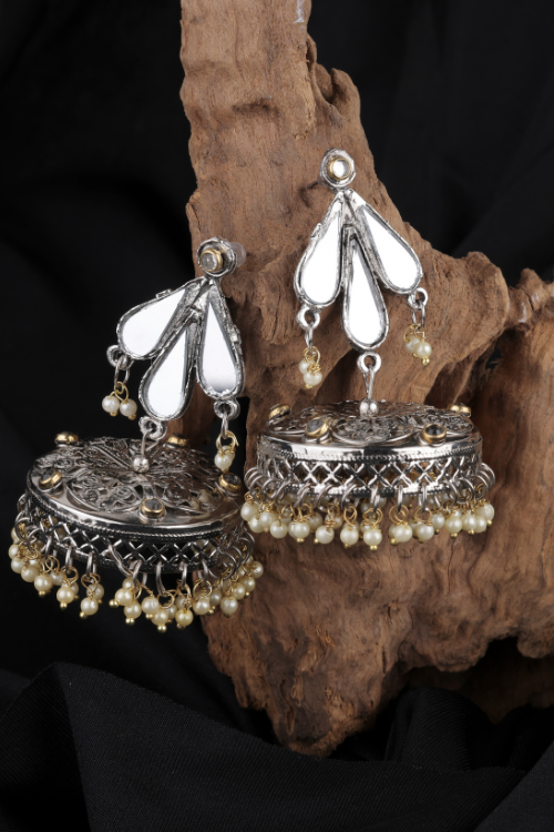 Afgani German Silver Oxidized Jhumki Earrings for Women (DESIGN 728)