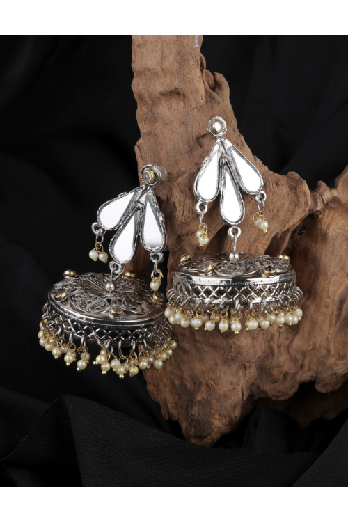 Afgani German Silver Oxidized Jhumki Earrings for Women (DESIGN 728)