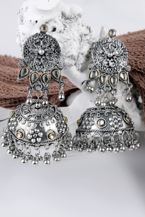 Afgani German Silver Oxidized Jhumki Earrings for Women (DESIGN 729)