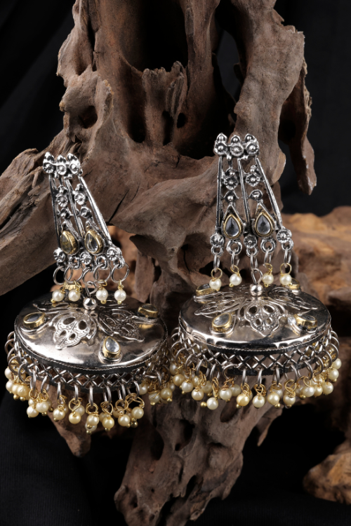 Afgani German Silver Oxidized Jhumki Earrings for Women (DESIGN 730)