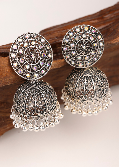 Afgani German Silver Oxidized Jhumki Earrings for Women (DESIGN 739)