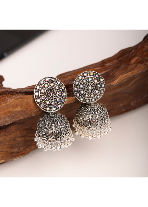 Afgani German Silver Oxidized Jhumki Earrings for Women (DESIGN 739)