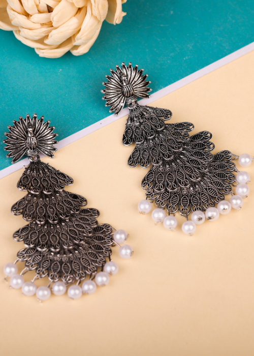 Afgani German Silver Oxidized Jhumki Earrings for Women (DESIGN 740)