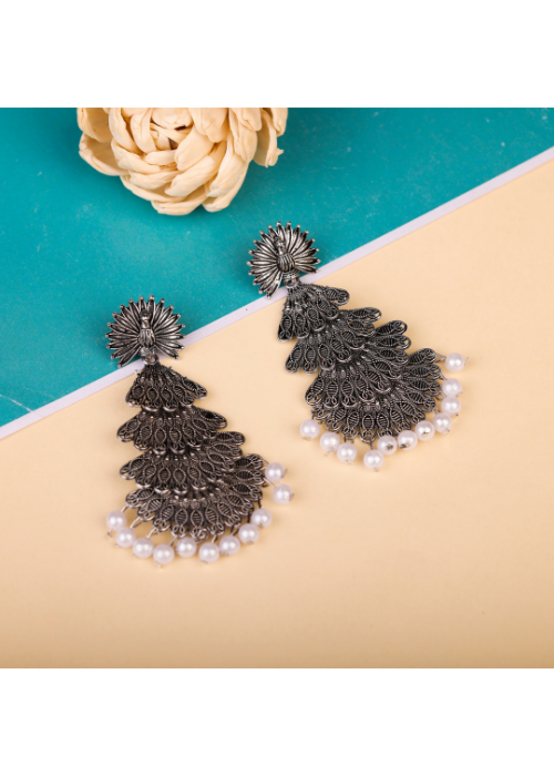 Afgani German Silver Oxidized Jhumki Earrings for Women (DESIGN 740)