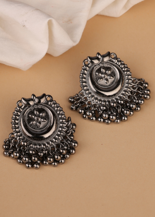 Afgani German Silver Oxidized Jhumki Earrings for Women (DESIGN 744)