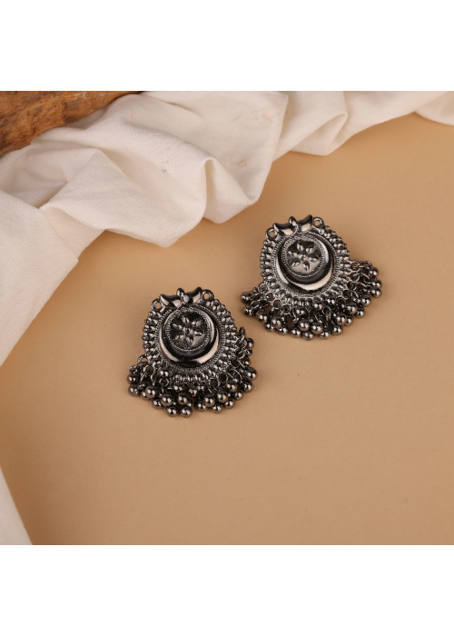 Afgani German Silver Oxidized Jhumki Earrings for Women (DESIGN 744)