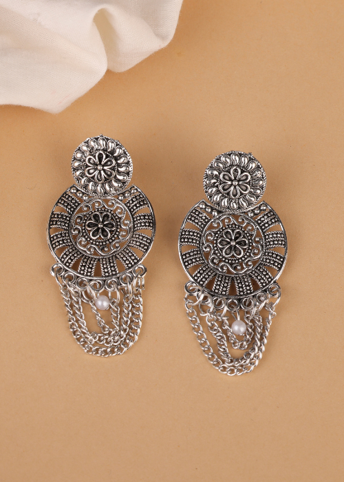 Afgani German Silver Oxidized Jhumki Earrings for Women (DESIGN 745)
