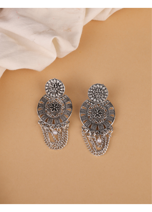 Afgani German Silver Oxidized Jhumki Earrings for Women (DESIGN 745)
